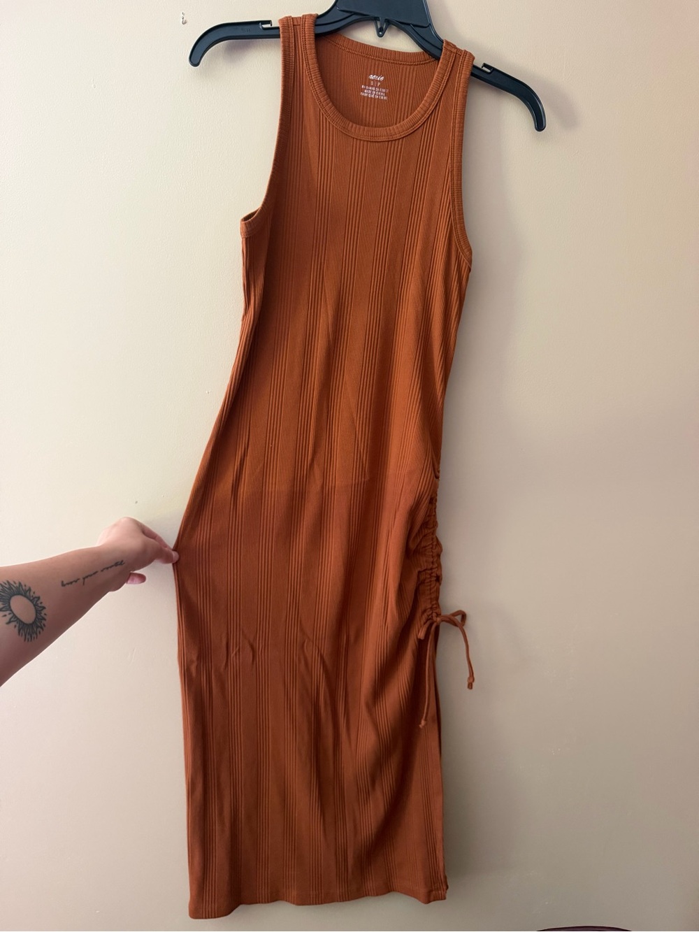 aerie Ribbed Sleeveless Midi Dress in Rust Orange
